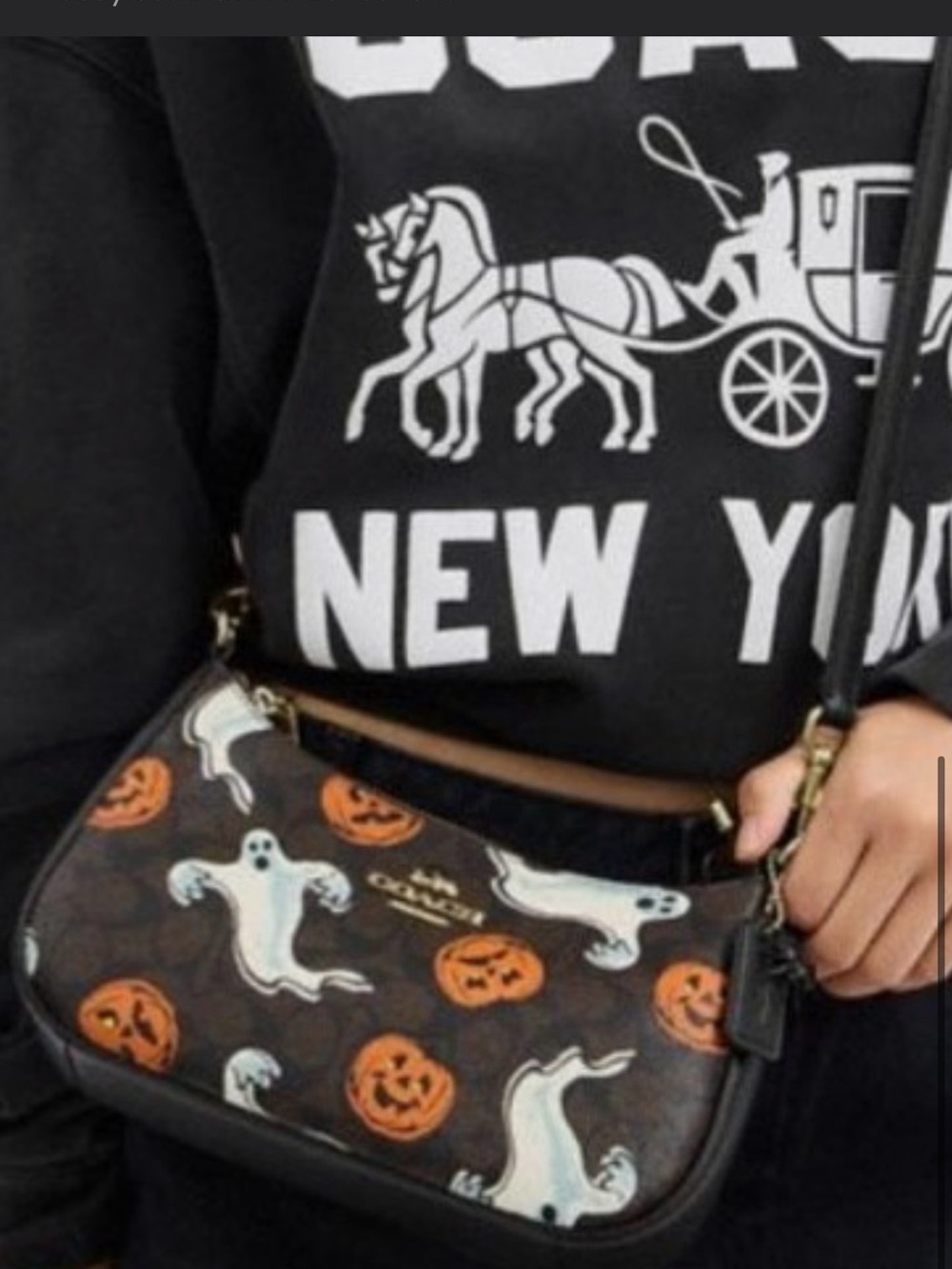 Coach Mini Shoulder Bag in Brown with Orange & White Halloween Print - Picture 11 of 12